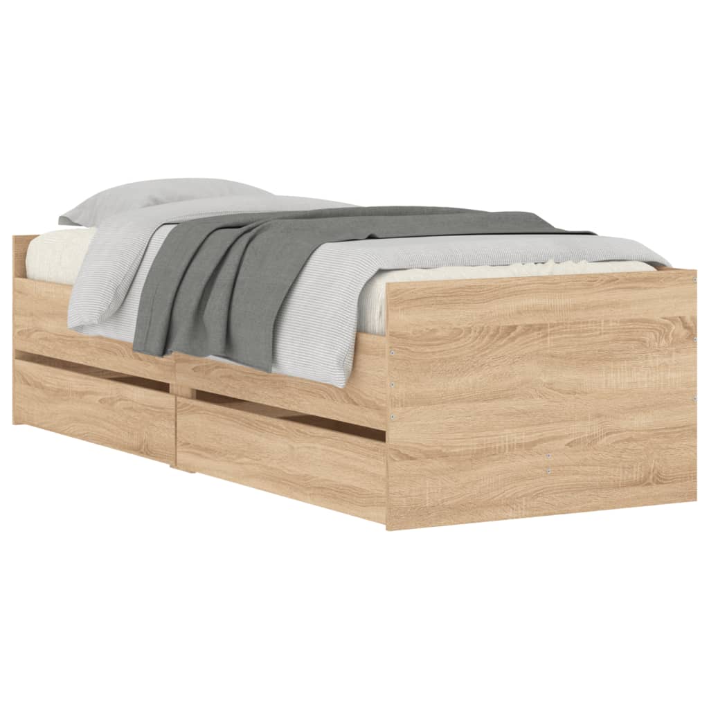 Bed Frame with Drawers without Mattress Sonoma Oak 100x200 cm