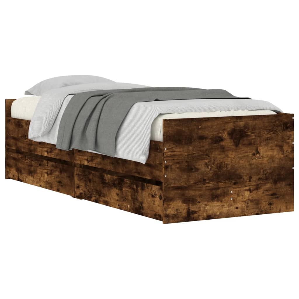 Bed Frame with Drawers without Mattress Smoked Oak 100x200 cm