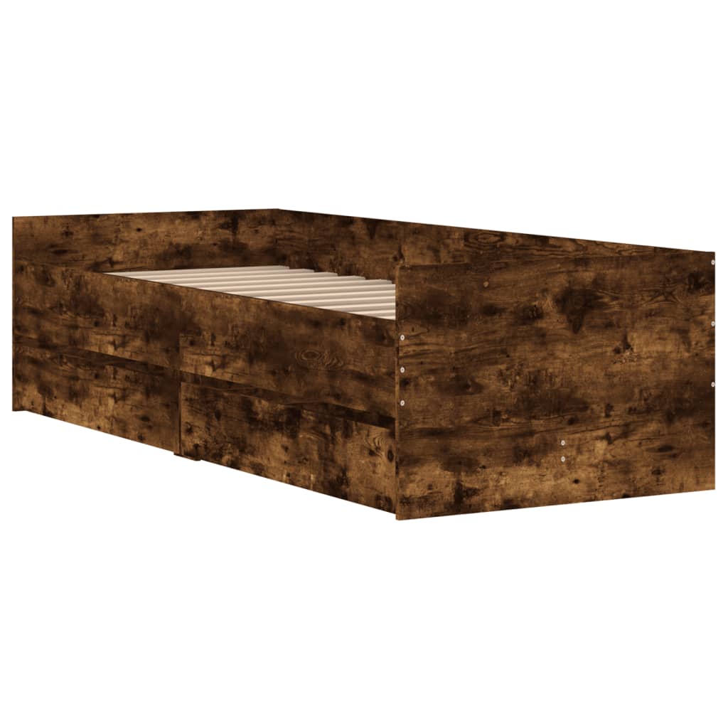 Bed Frame with Drawers without Mattress Smoked Oak 100x200 cm