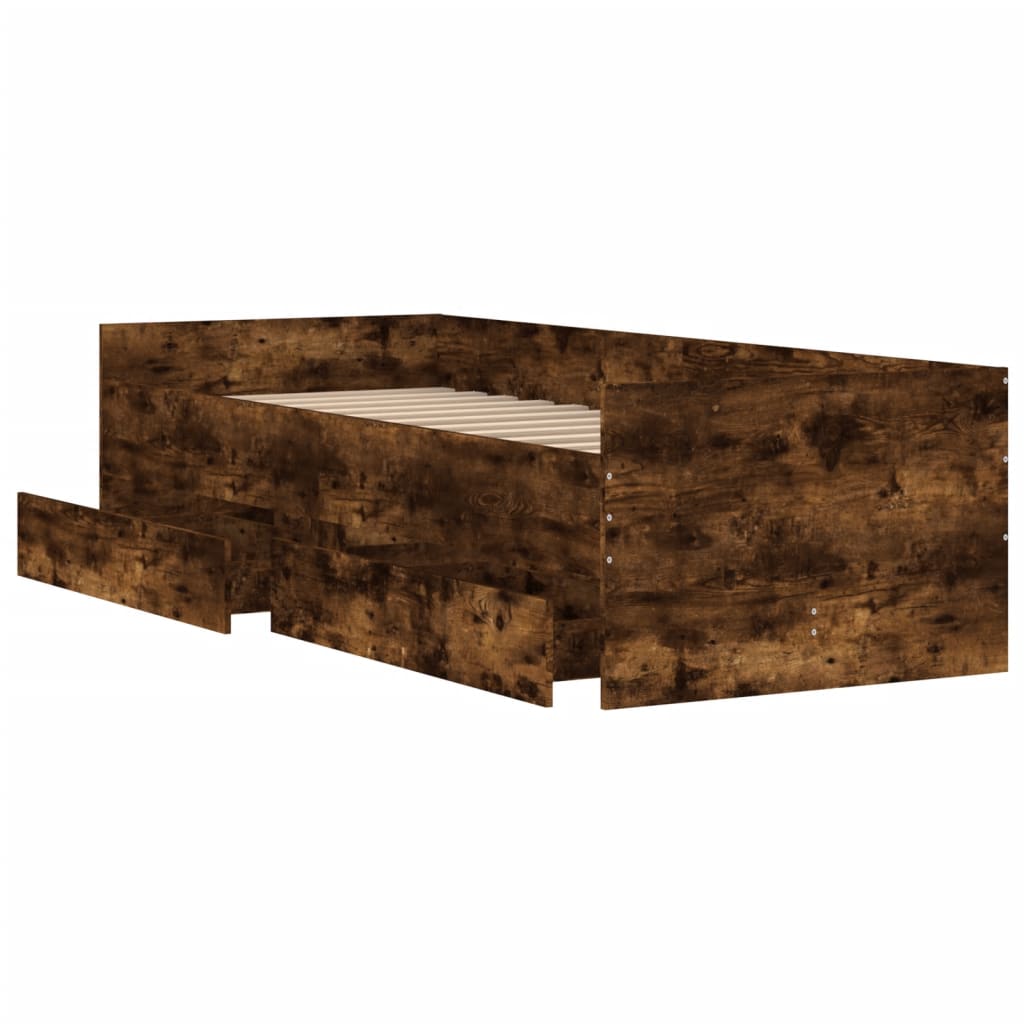 Bed Frame with Drawers without Mattress Smoked Oak 100x200 cm