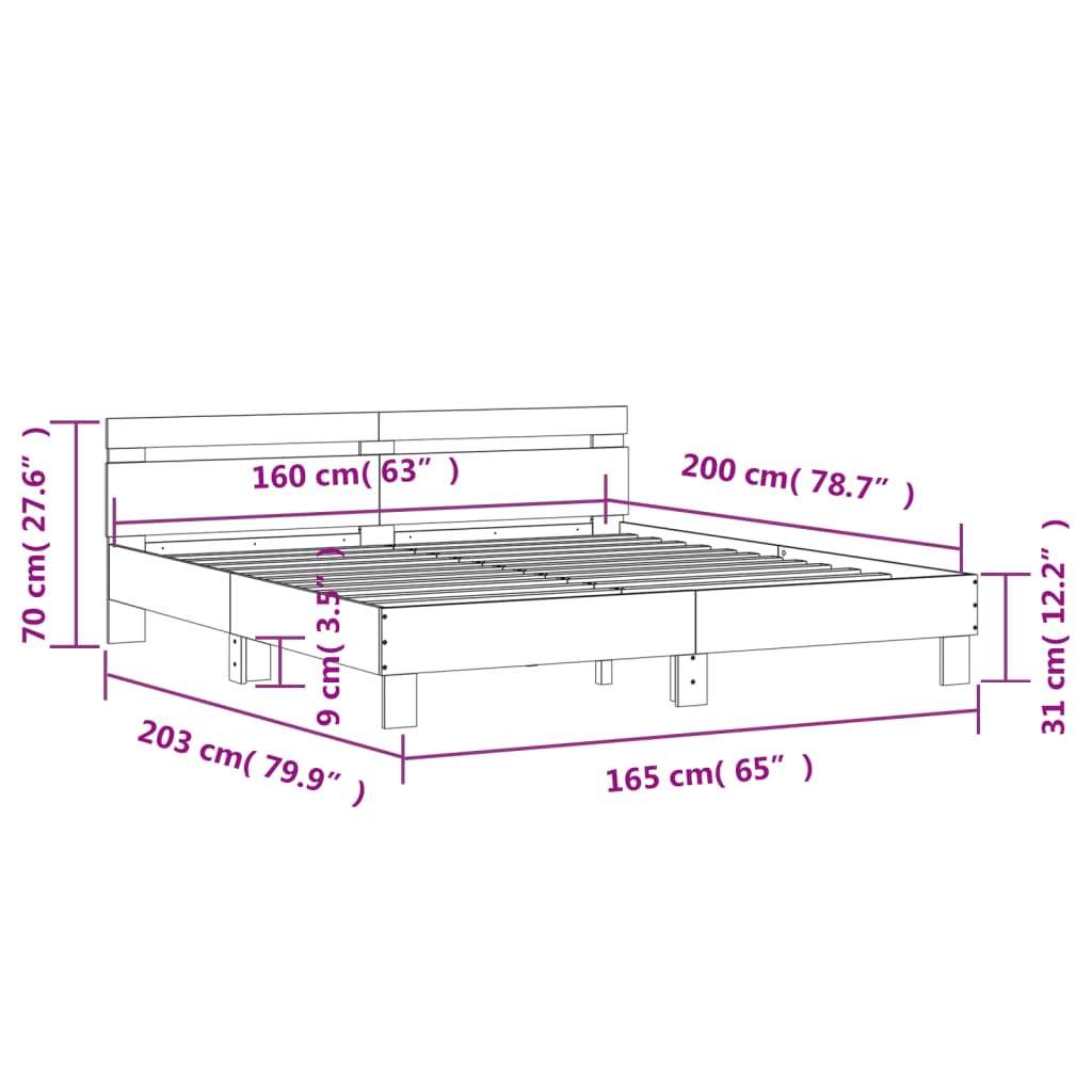 Bed Frame without Mattress Grey Sonoma 160x200 cm