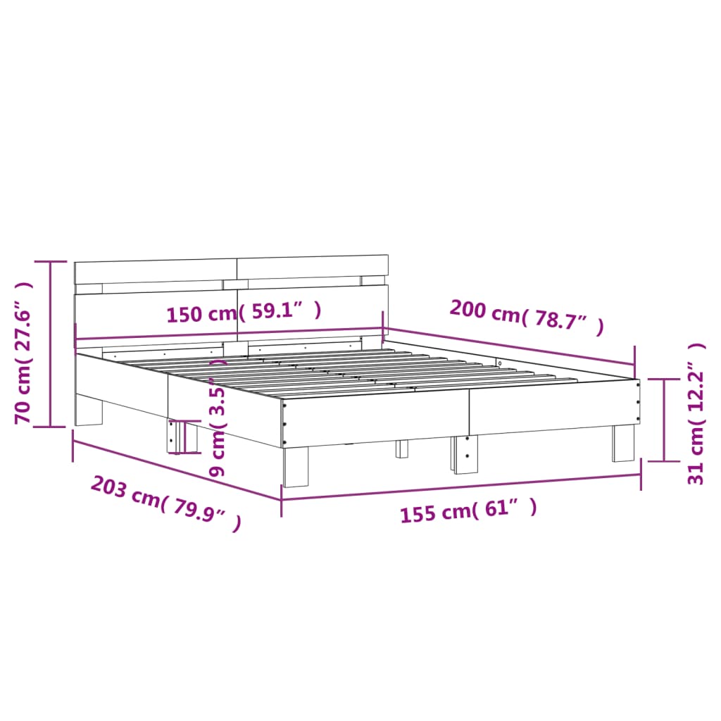 Bed Frame without Mattress Grey Sonoma 150x200 cm King Size