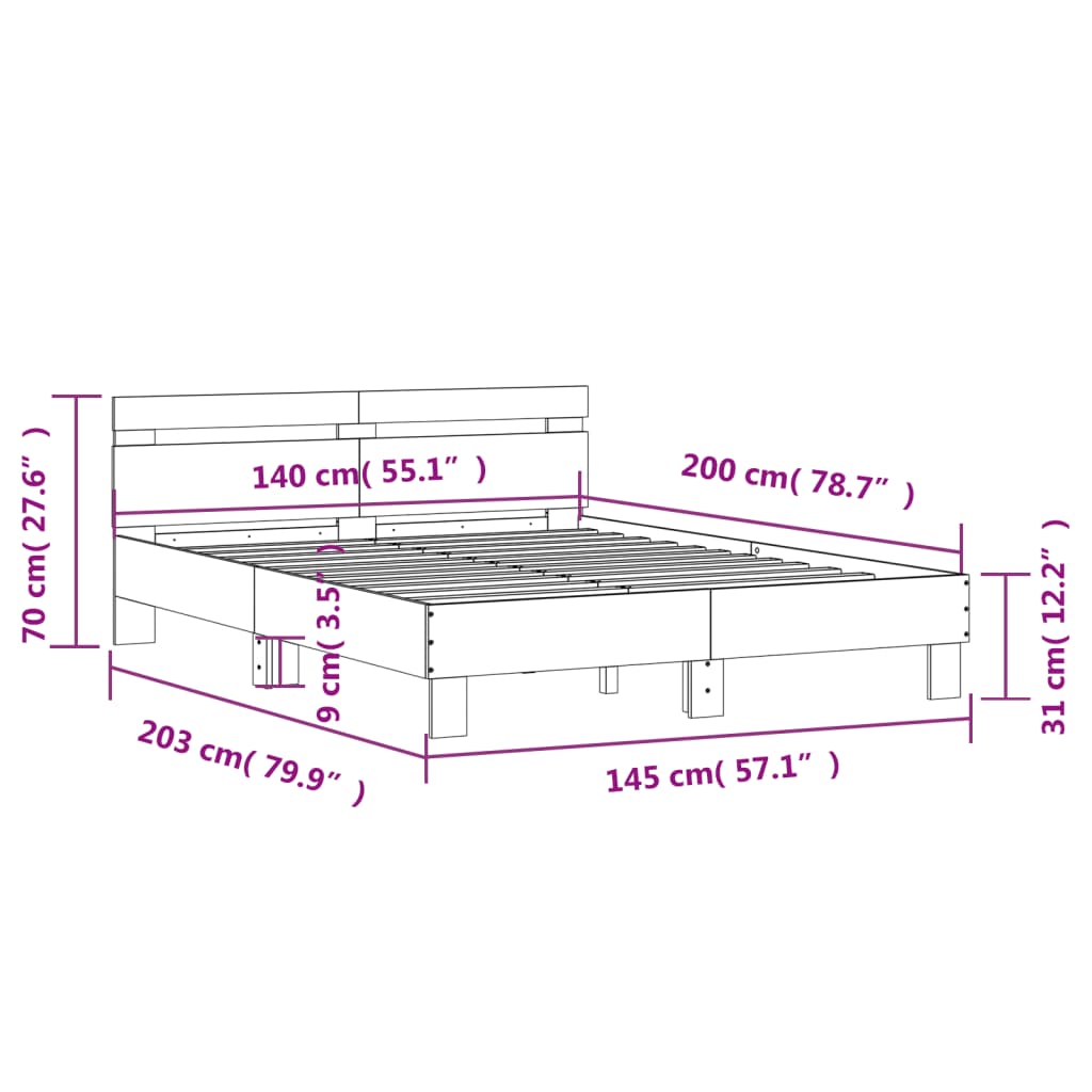 Bed Frame without Mattress Grey Sonoma 140x200 cm