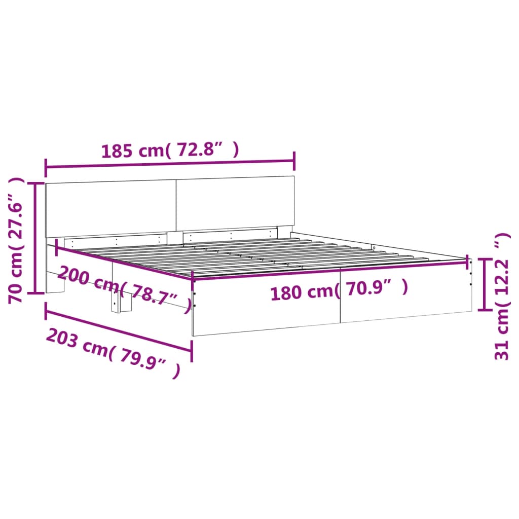 Bed Frame without Mattress Grey Sonoma 180x200 cm Super King
