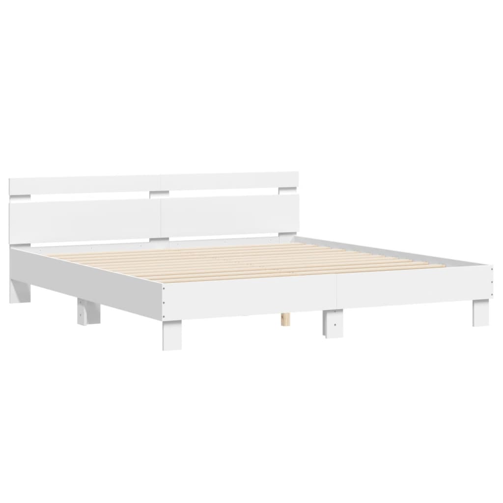 Bed Frame with LED without Mattress White 200x200 cm