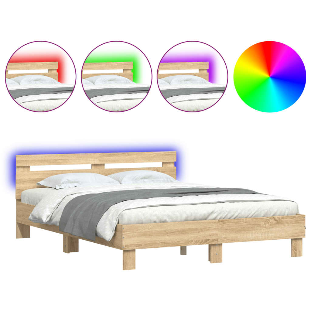 Bed Frame with LED without Mattress Sonoma Oak 140x200 cm