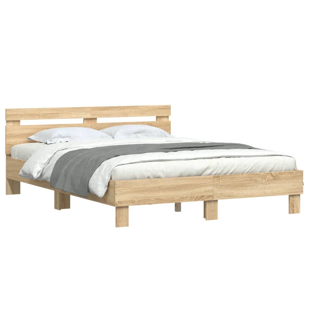 Bed Frame with LED without Mattress Sonoma Oak 140x200 cm