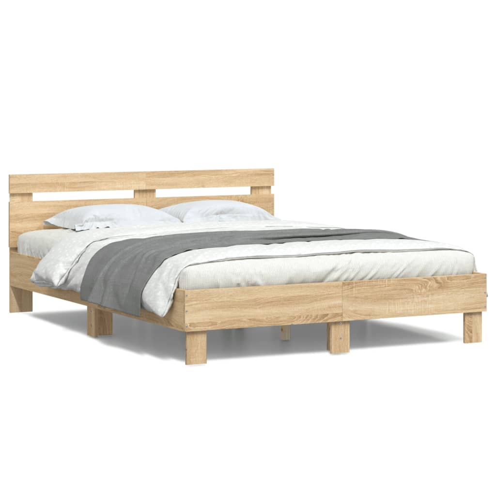 Bed Frame with LED without Mattress Sonoma Oak 140x200 cm