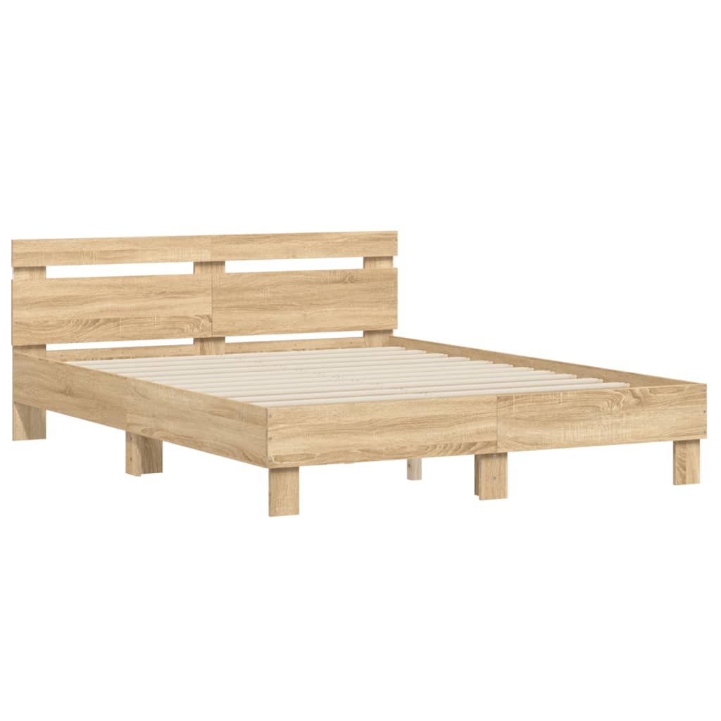 Bed Frame with LED without Mattress Sonoma Oak 140x200 cm