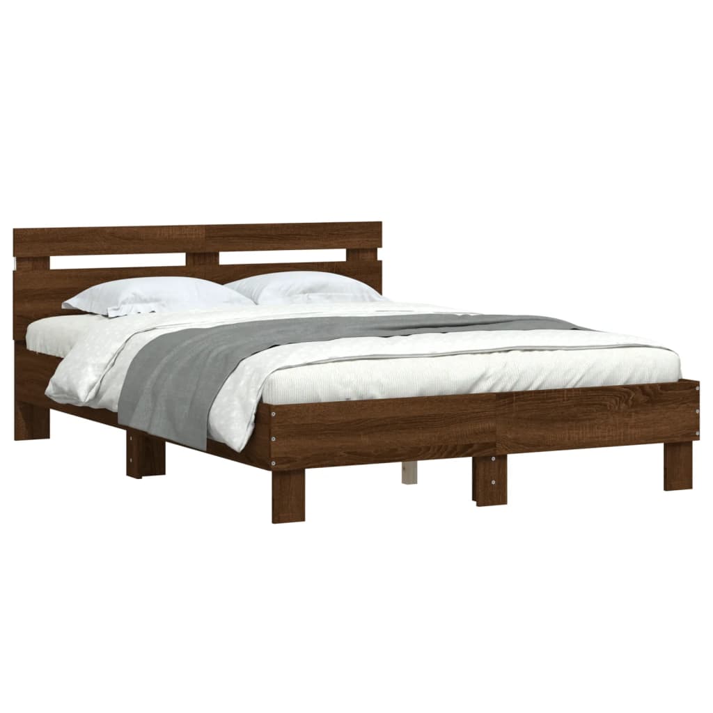 Bed Frame with LED without Mattress Brown Oak 120x200 cm