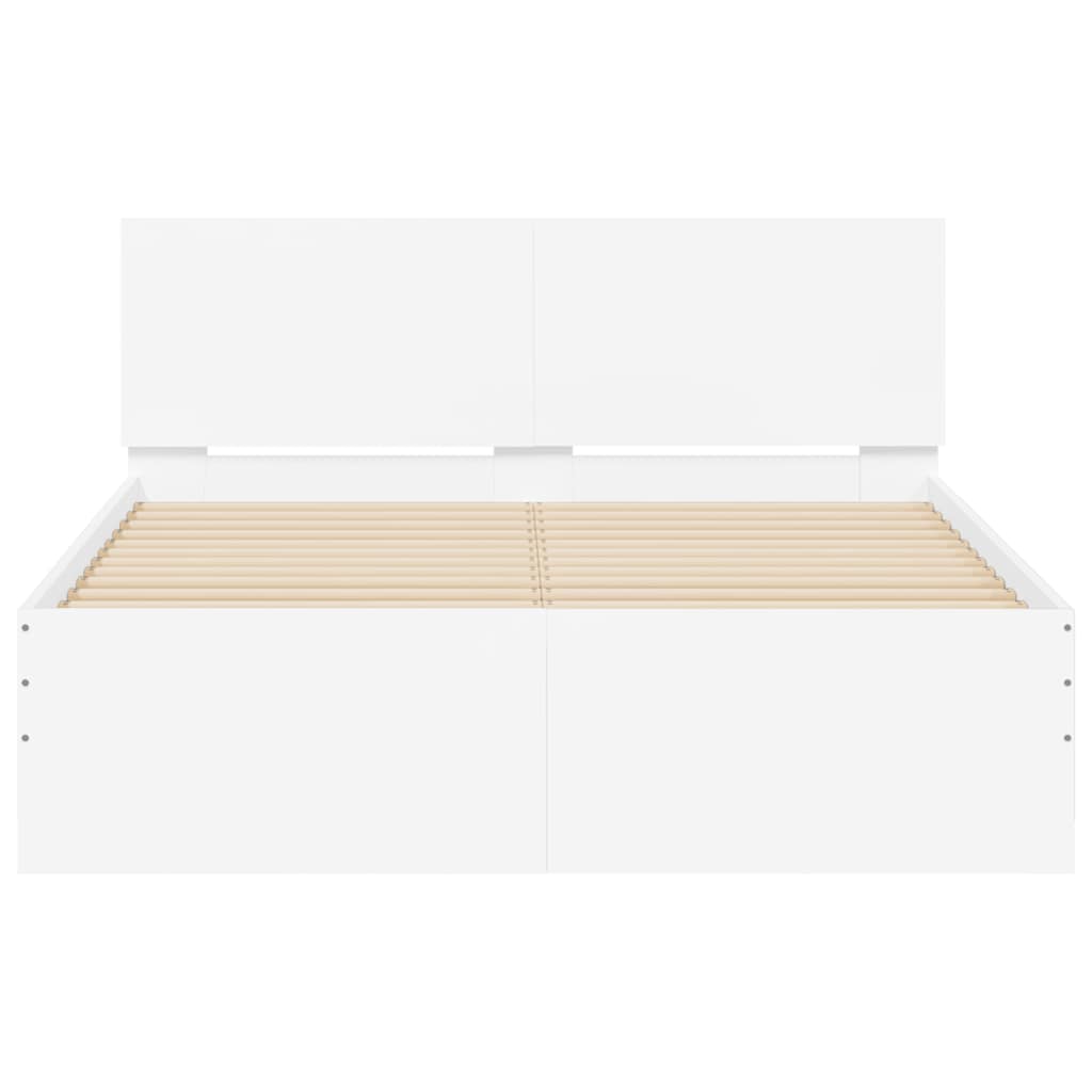 Bed Frame with Headboard and LED White 140x200 cm