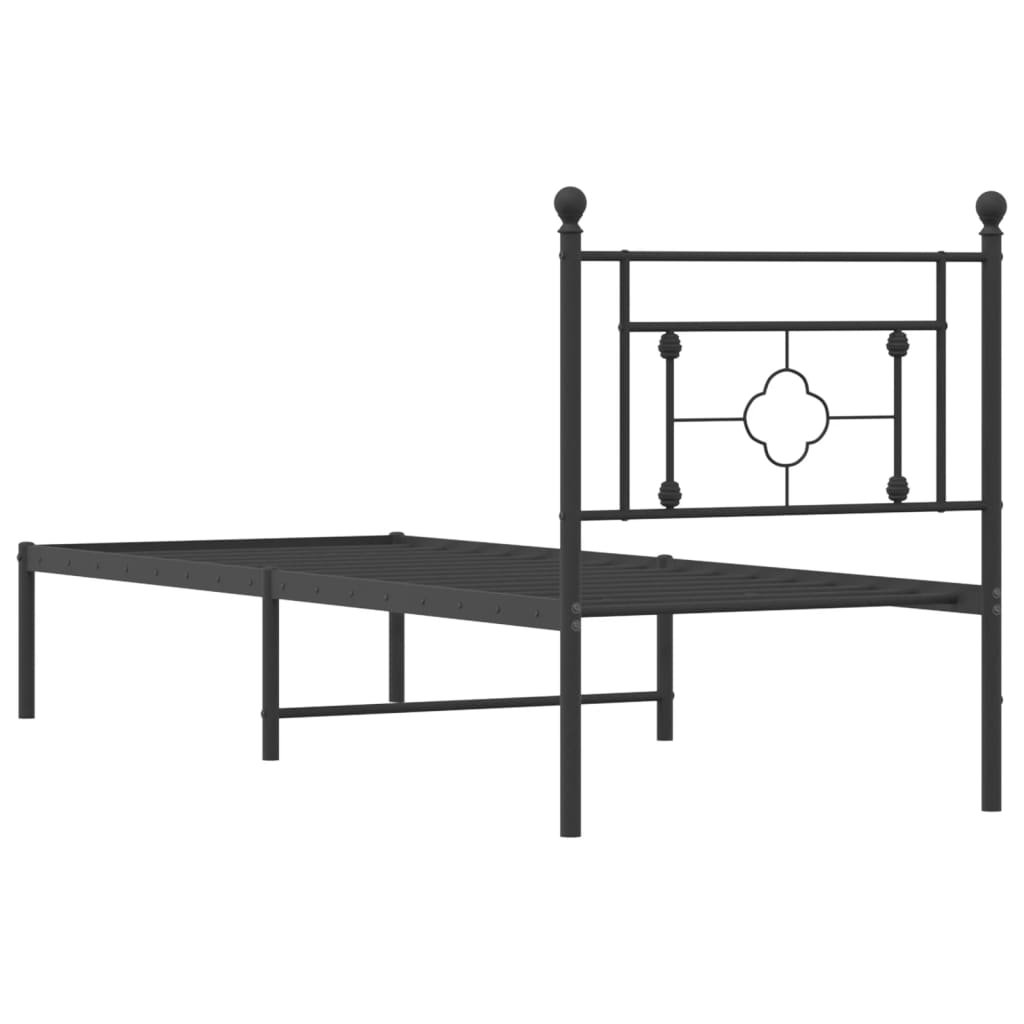 Metal Bed Frame without Mattress with Headboard Black 75x190cm