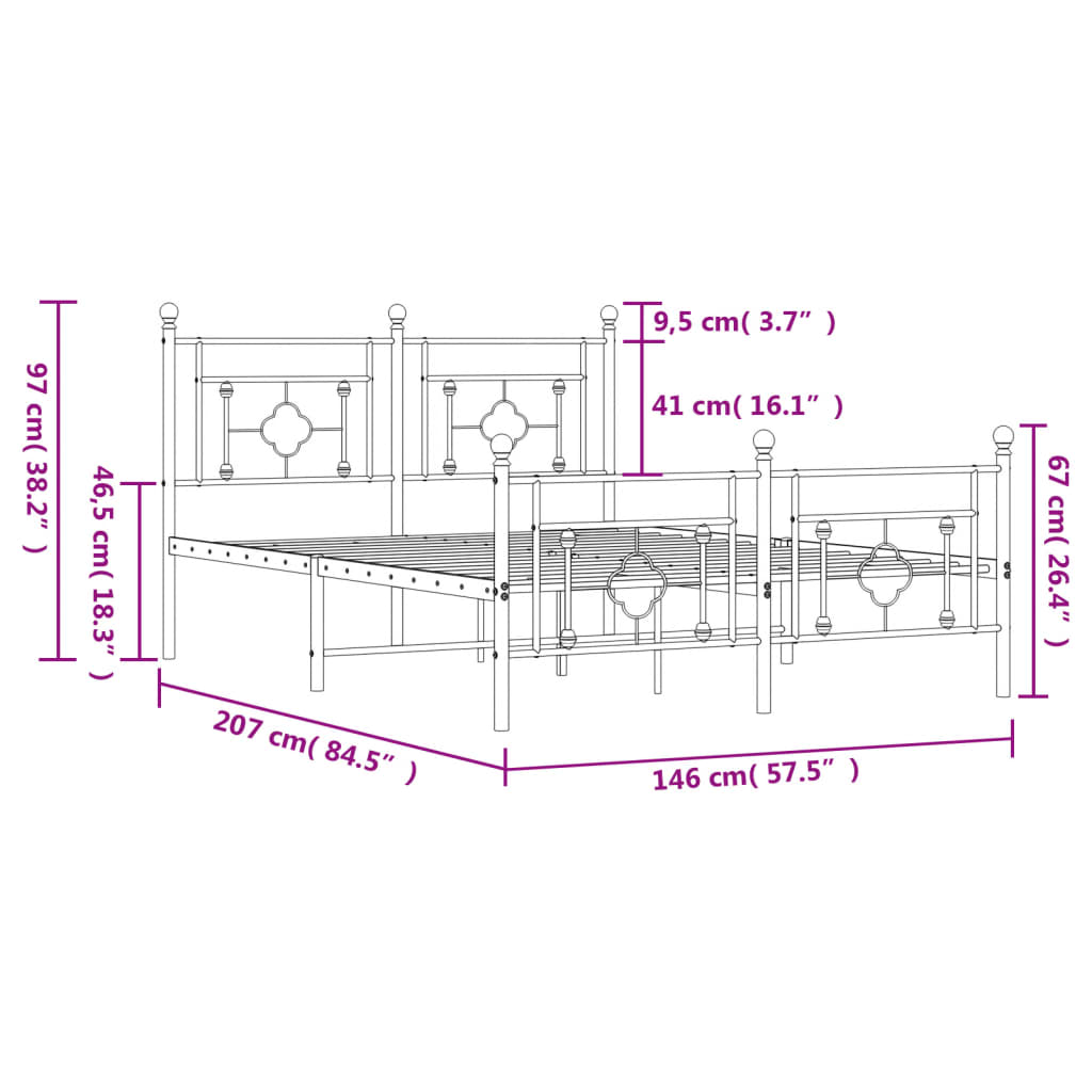 Metal Bed Frame without Mattress with Footboard Black 140x200cm