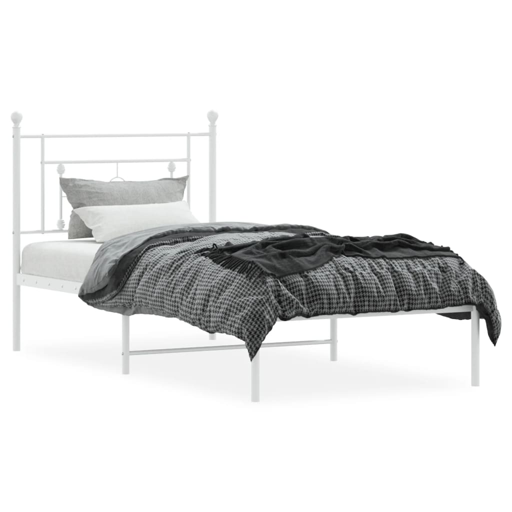 Metal Bed Frame without Mattress with Headboard White 90x190cm