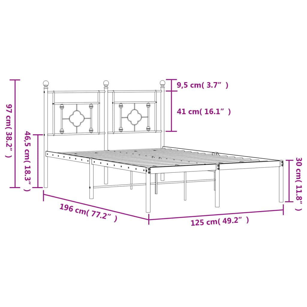 Metal Bed Frame without Mattress with Headboard White 120x190cm
