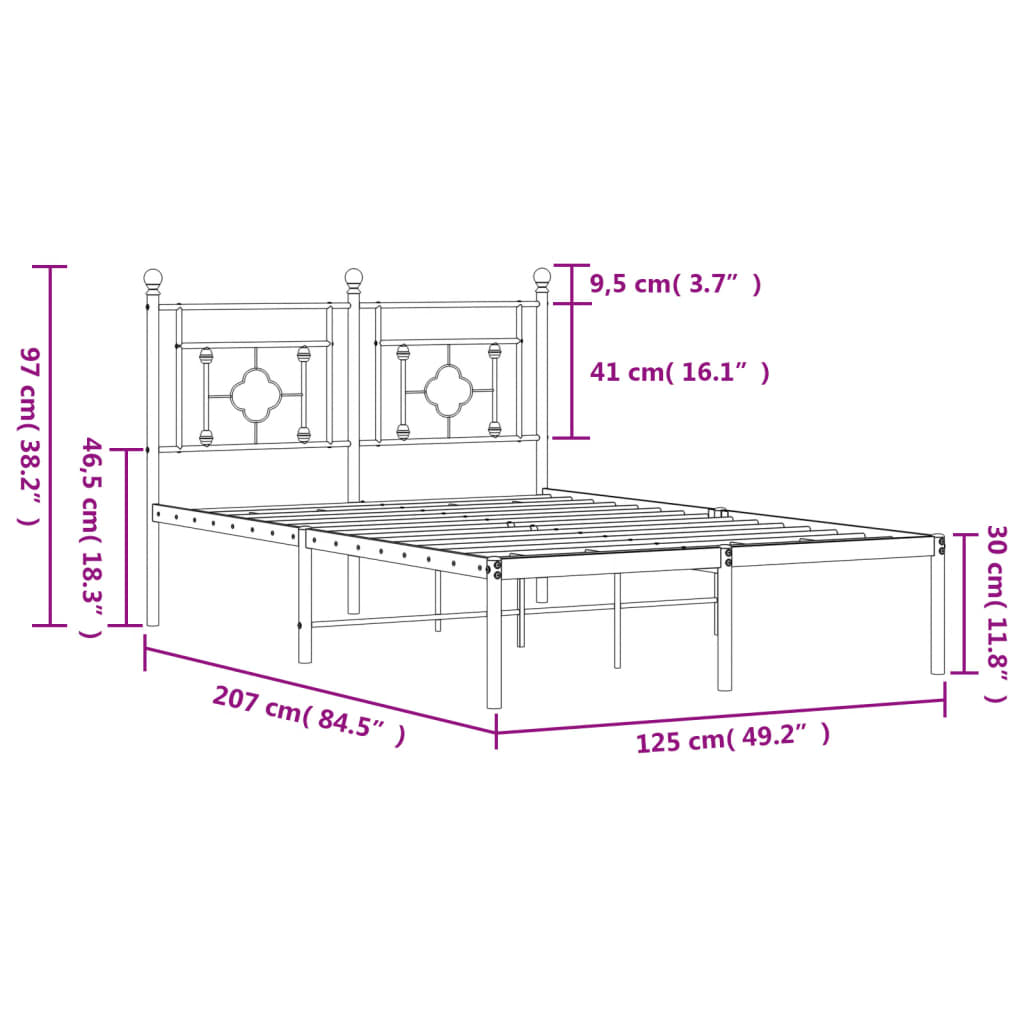 Metal Bed Frame without Mattress with Headboard White 120x200cm