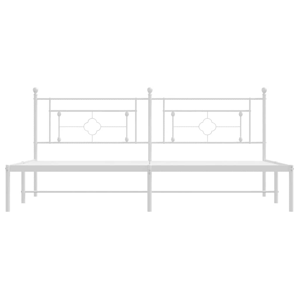 Metal Bed Frame without Mattress with Headboard White 193x203cm