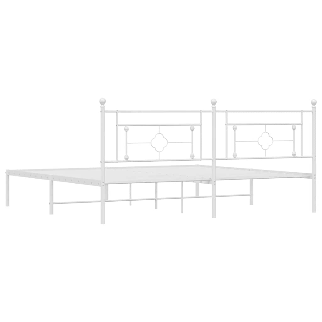 Metal Bed Frame without Mattress with Headboard White 193x203cm