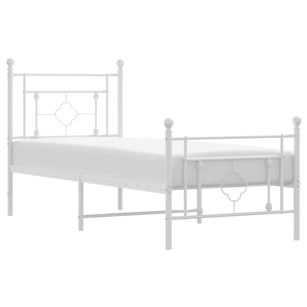 Metal Bed Frame without Mattress with Footboard White 80x200cm