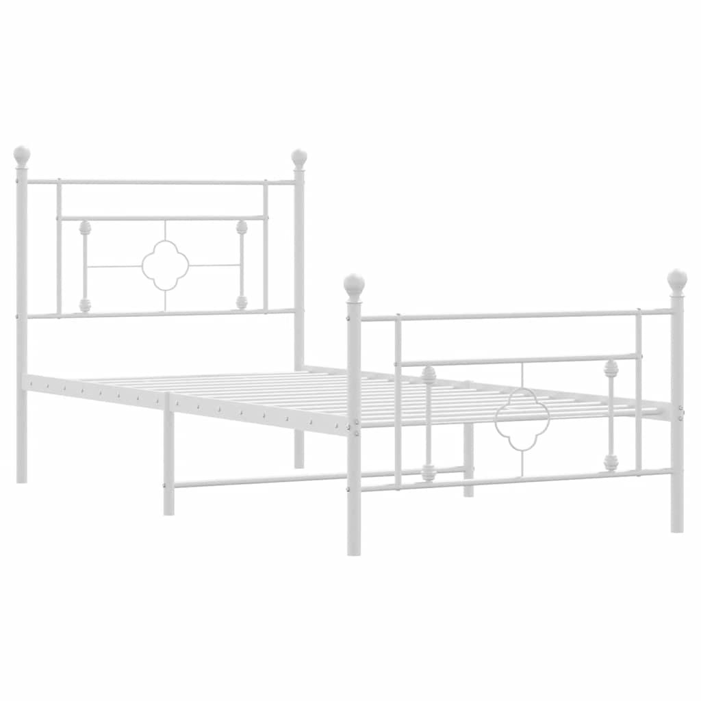 Metal Bed Frame without Mattress with Footboard White 100x200cm