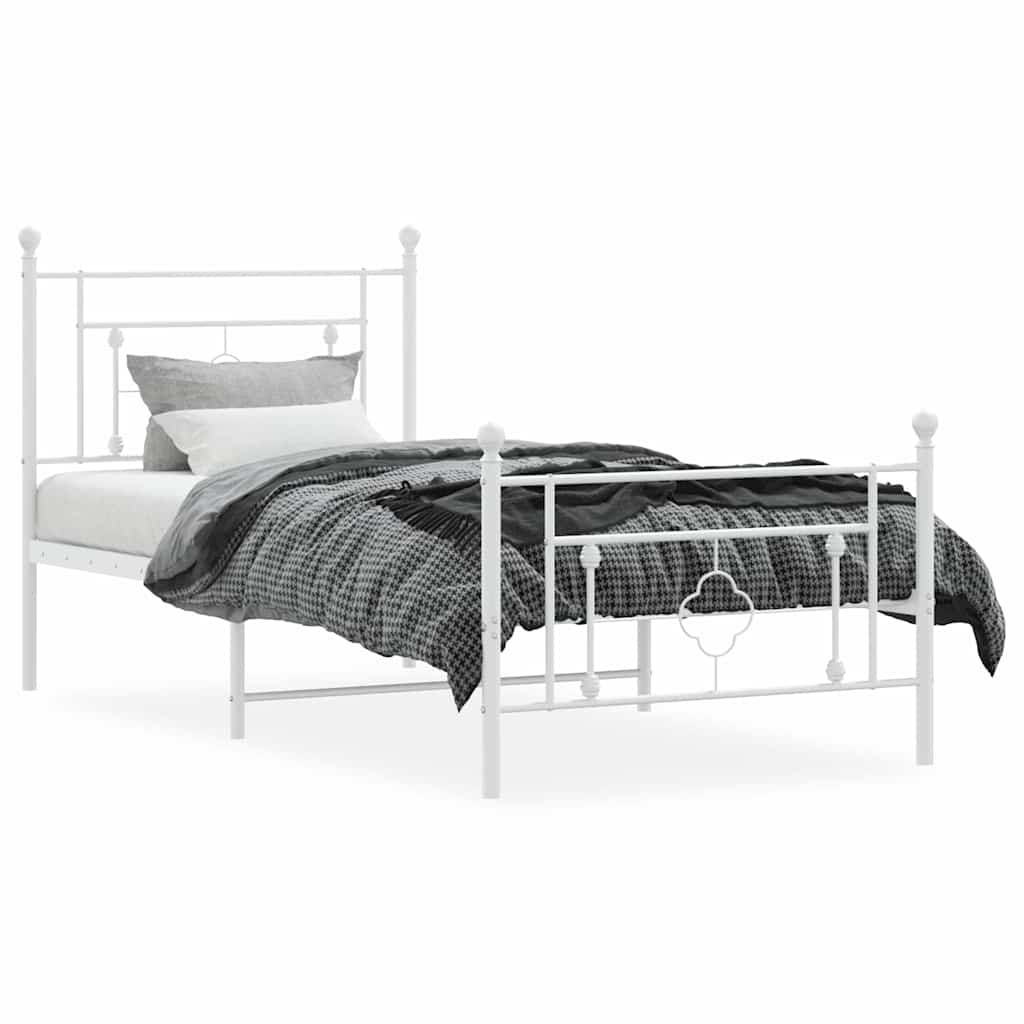 Metal Bed Frame without Mattress with Footboard White 100x200cm