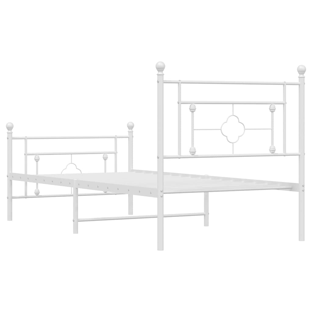 Metal Bed Frame without Mattress with Footboard White 100x200cm
