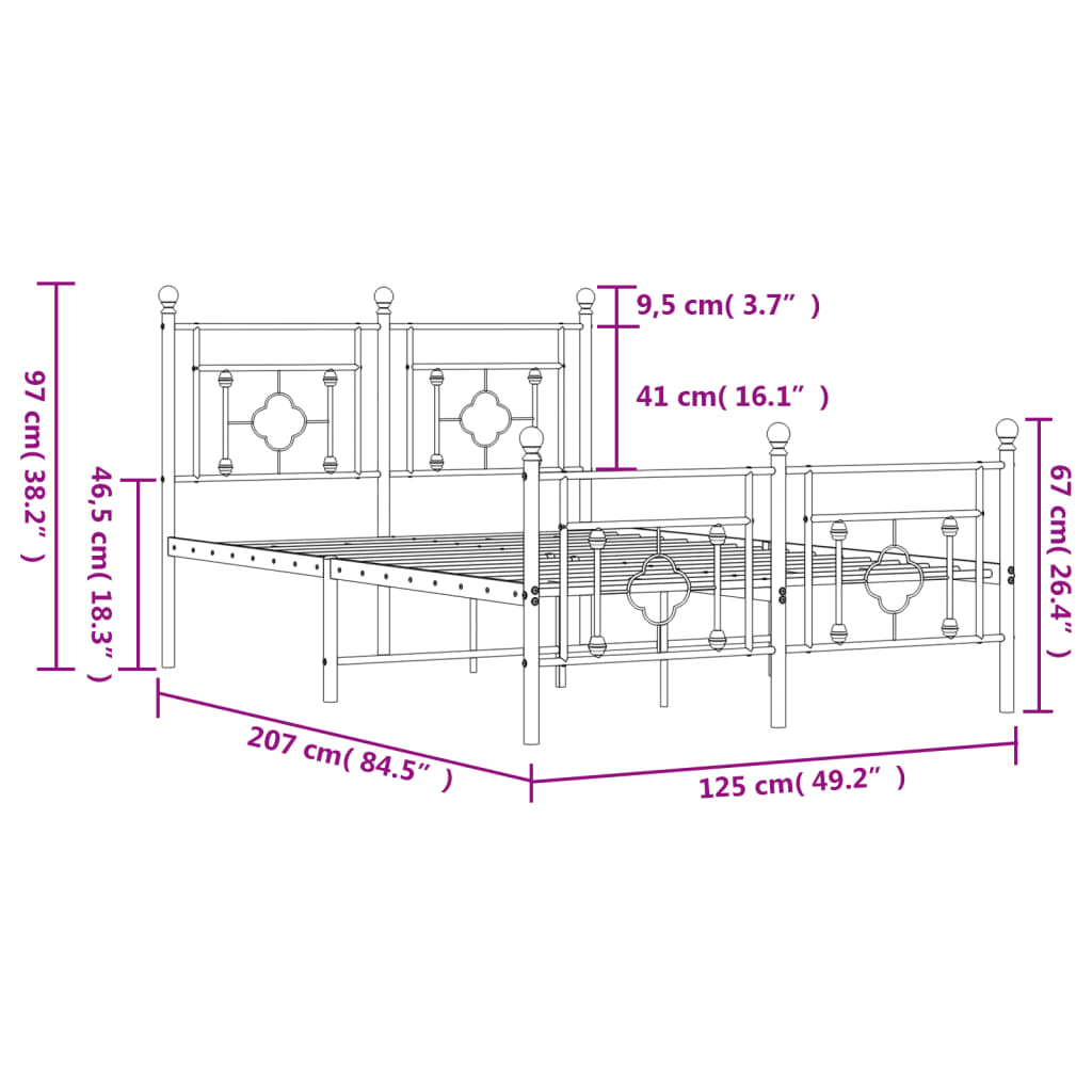 Metal Bed Frame without Mattress with Footboard White 120x200cm