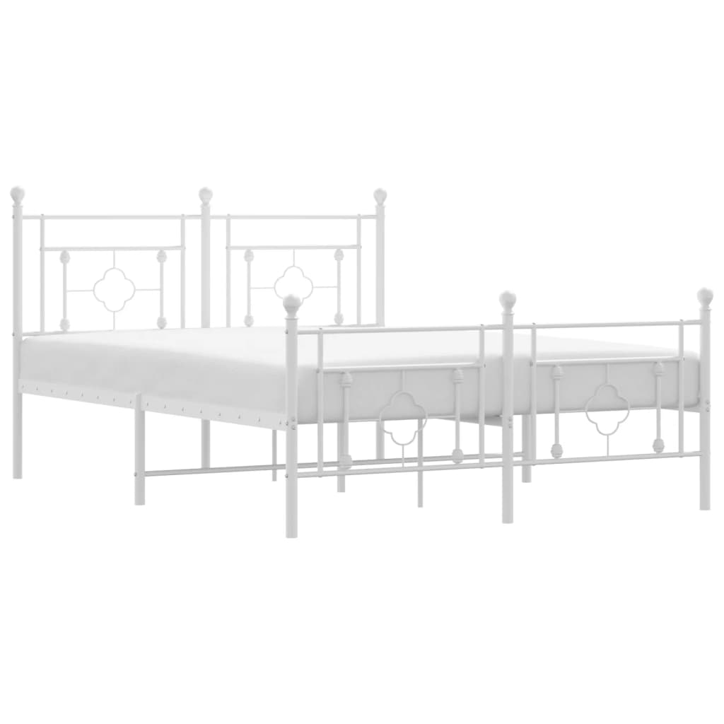 Metal Bed Frame without Mattress with Footboard White 140x200cm