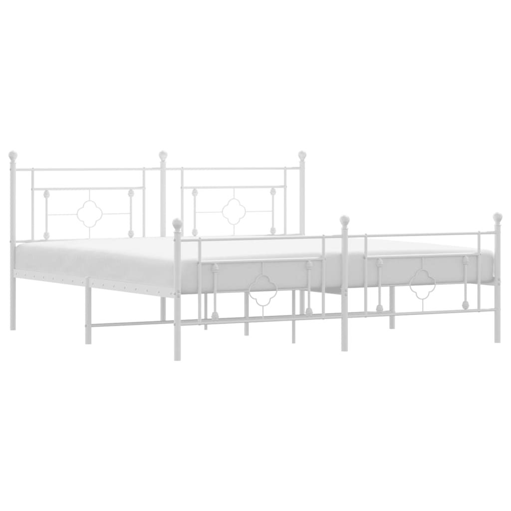Metal Bed Frame without Mattress with Footboard White 180x200cm