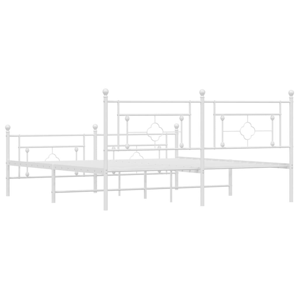 Metal Bed Frame without Mattress with Footboard White 180x200cm