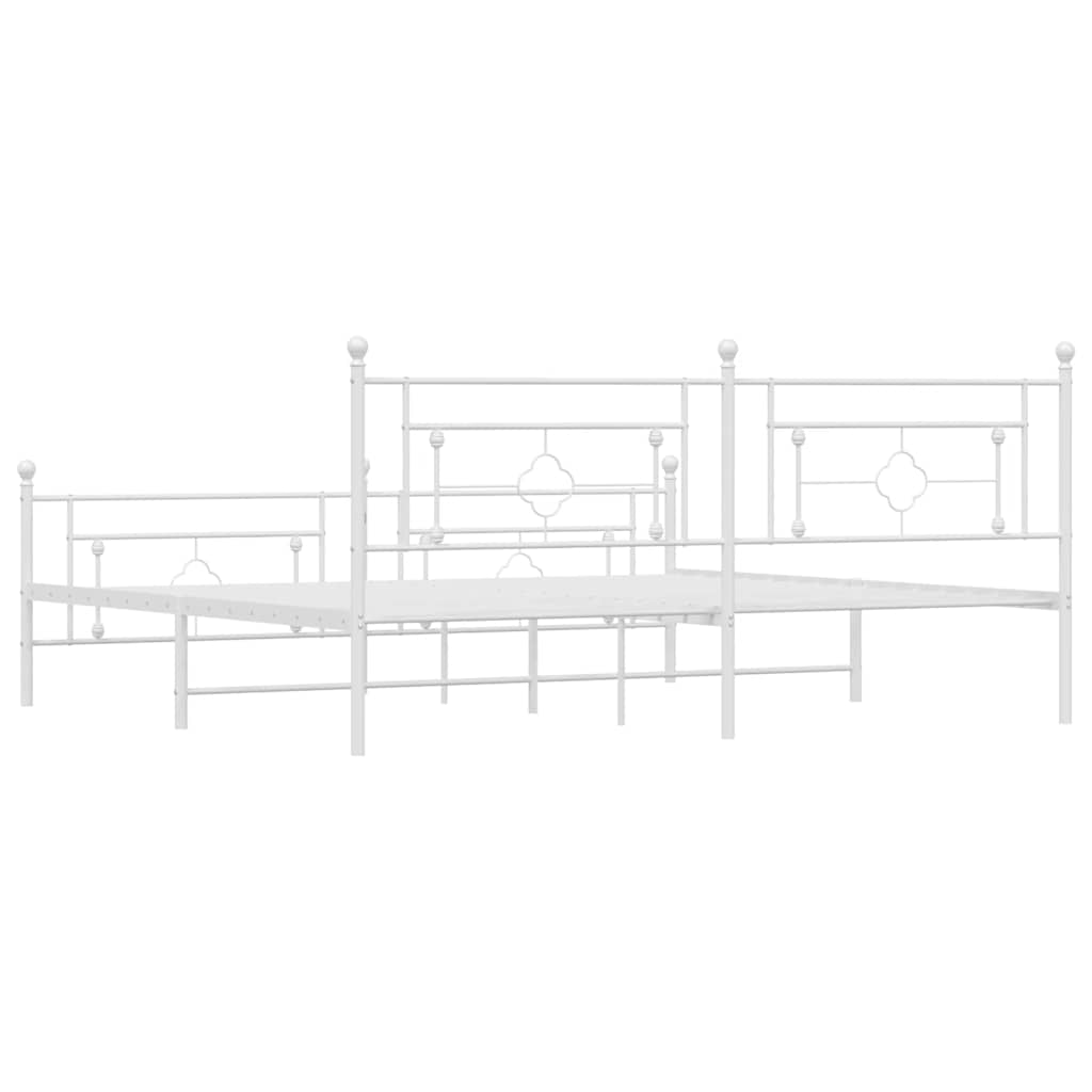 Metal Bed Frame without Mattress with Footboard White 193x203cm