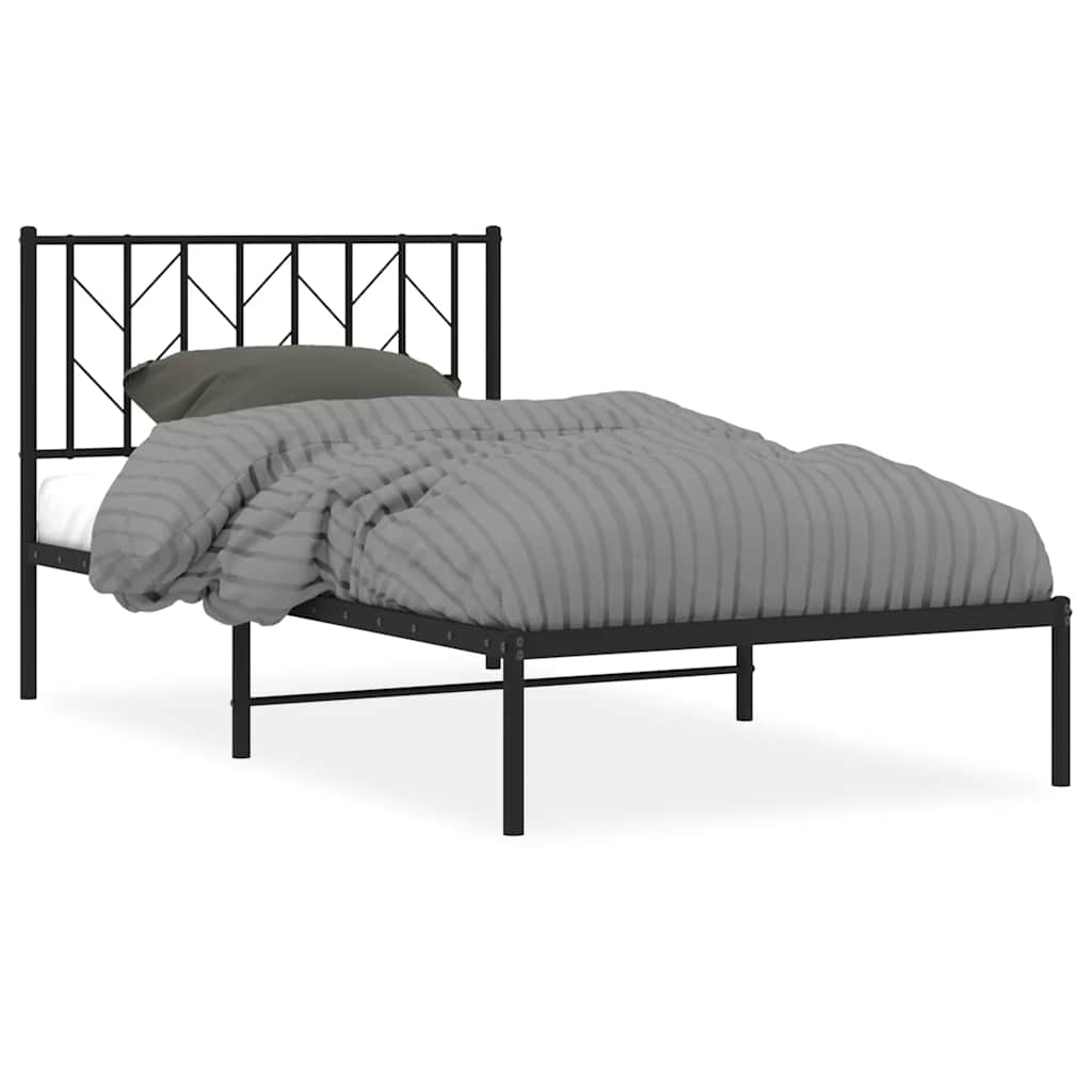 Metal Bed Frame without Mattress with Headboard Black 100x200cm