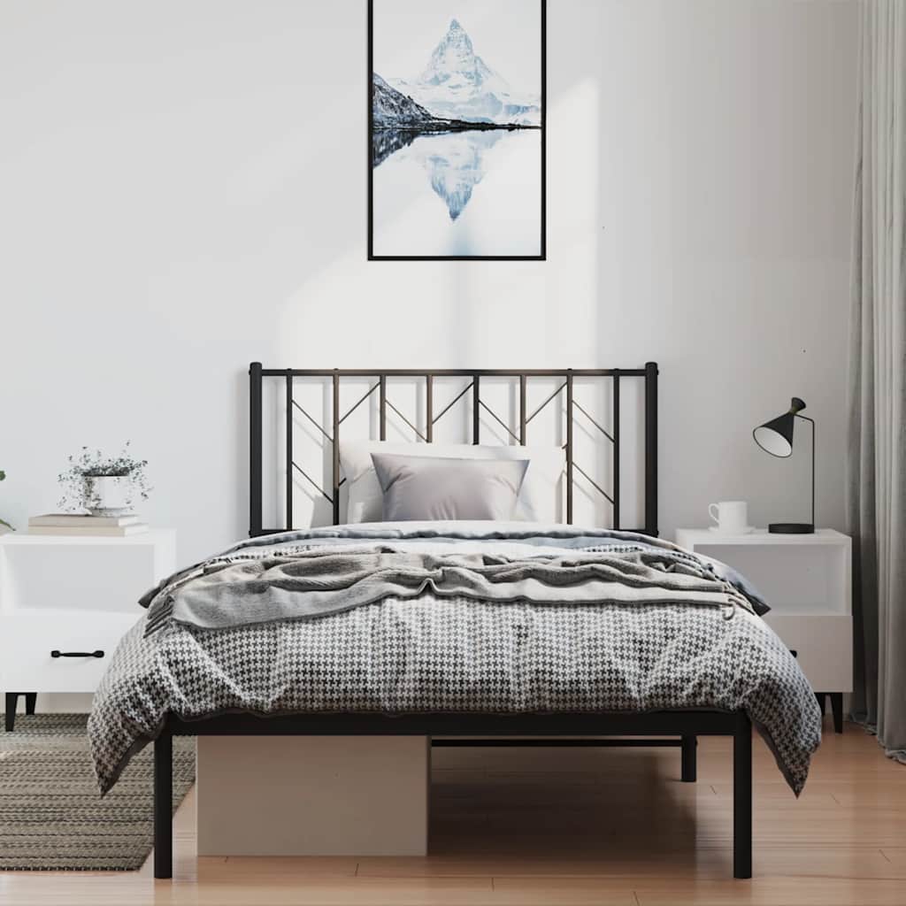 Metal Bed Frame without Mattress with Headboard Black 100x200cm