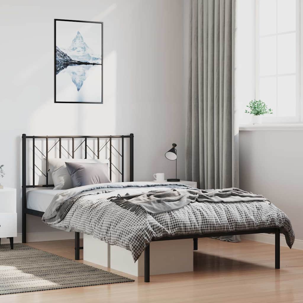 Metal Bed Frame without Mattress with Headboard Black 100x200cm