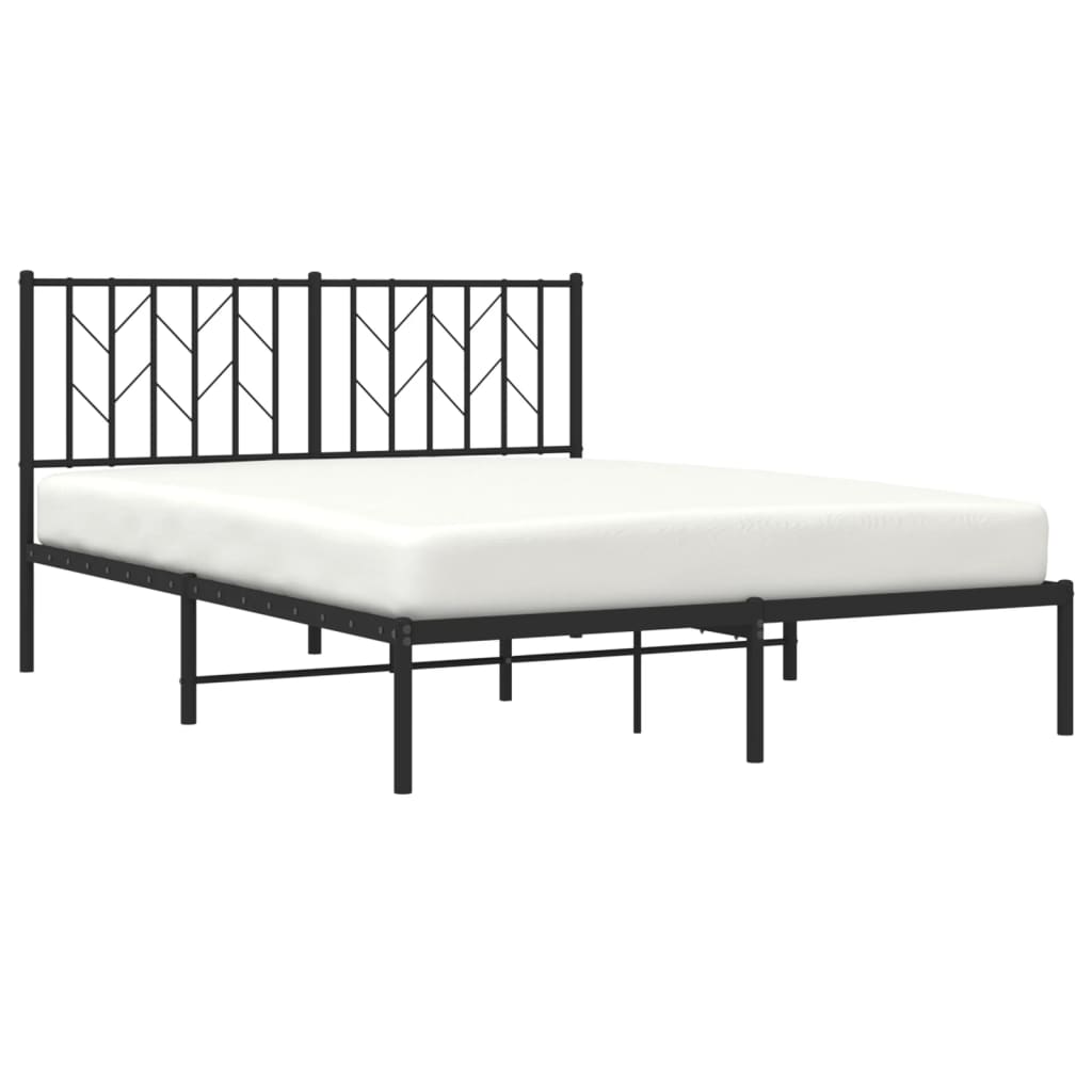 Metal Bed Frame without Mattress with Headboard Black 140x190cm