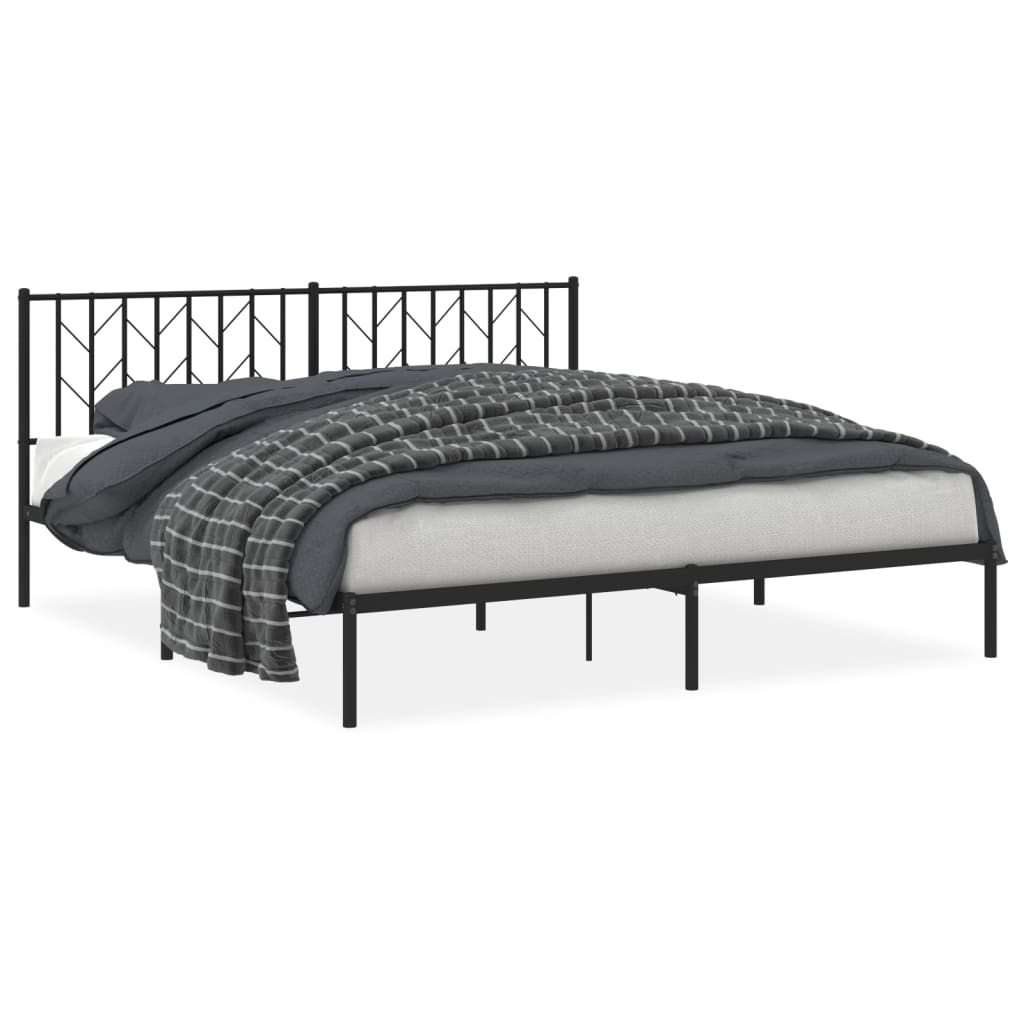 Metal Bed Frame without Mattress with Headboard Black 180x200cm