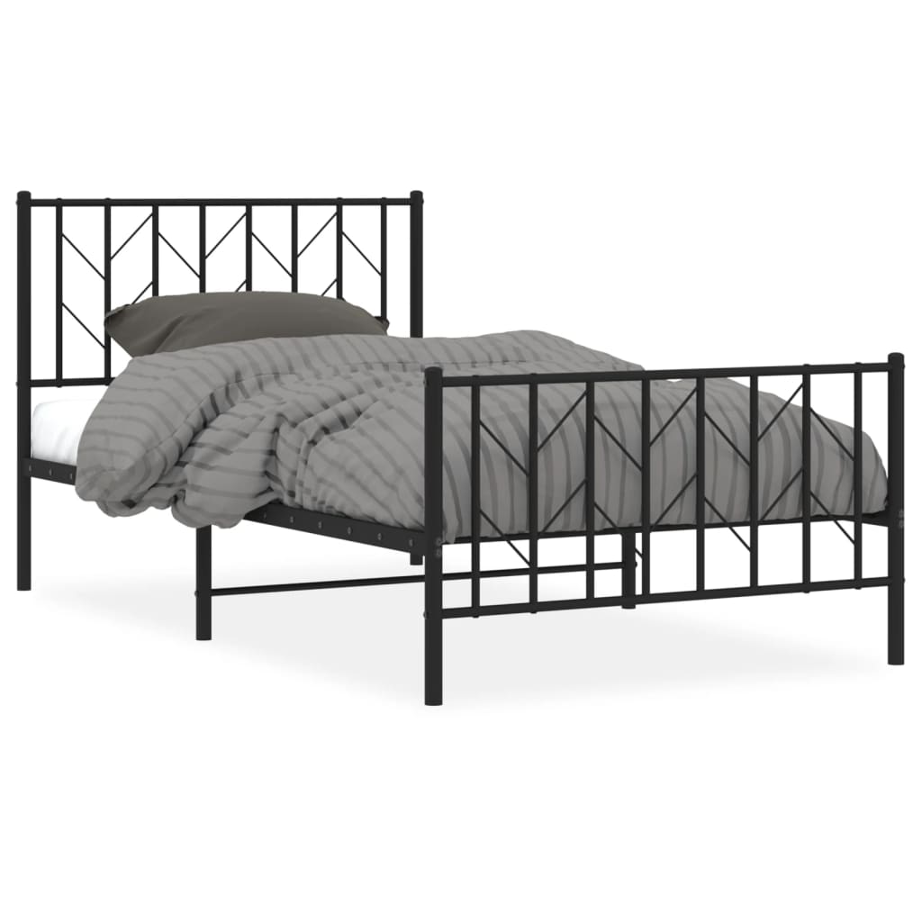 Metal Bed Frame without Mattress with Footboard Black 100x190cm