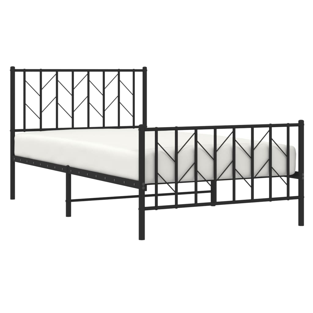 Metal Bed Frame without Mattress with Footboard Black 100x190cm