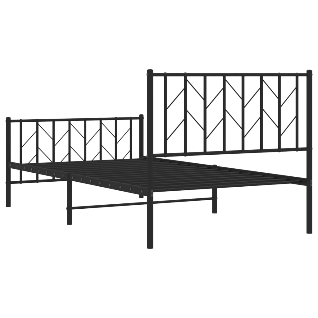 Metal Bed Frame without Mattress with Footboard Black 100x190cm