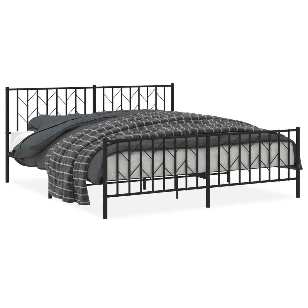 Metal Bed Frame without Mattress with Footboard Black 180x200cm