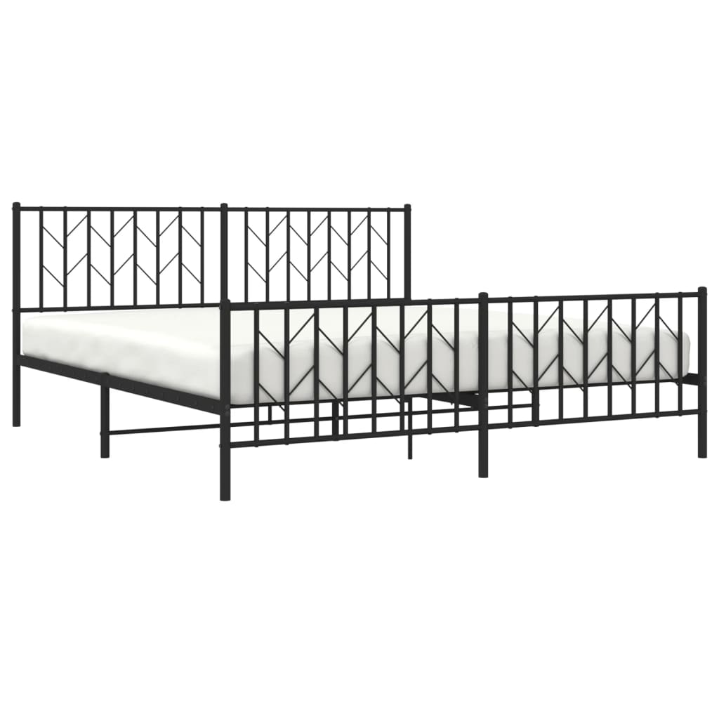 Metal Bed Frame without Mattress with Footboard Black 180x200cm