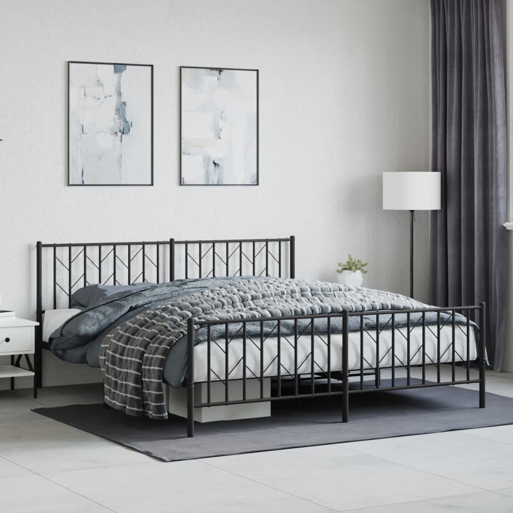 Metal Bed Frame without Mattress with Footboard Black 180x200cm