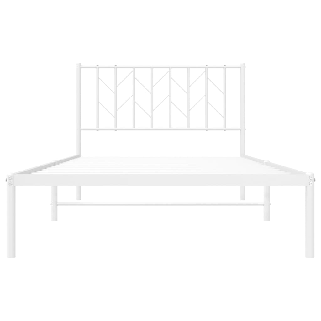 Metal Bed Frame without Mattress with Headboard White 107x203cm