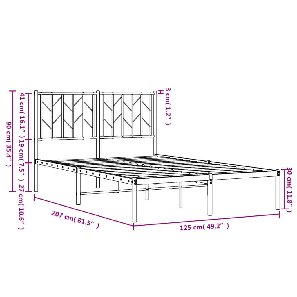 Metal Bed Frame without Mattress with Headboard White 120x200cm