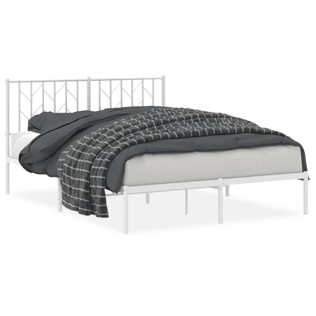 Metal Bed Frame without Mattress with Headboard White 140x190cm