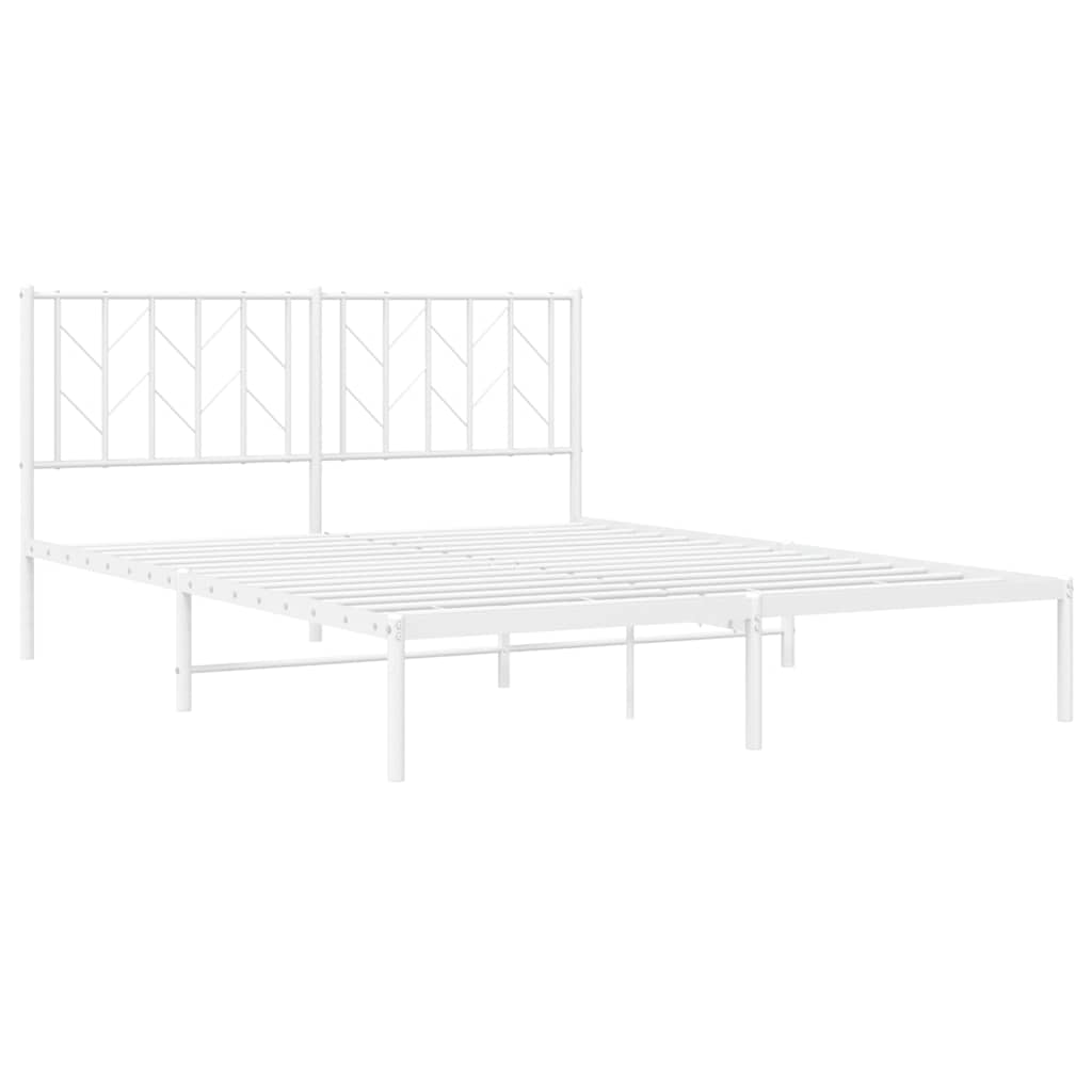 Metal Bed Frame without Mattress with Headboard White 150x200cm