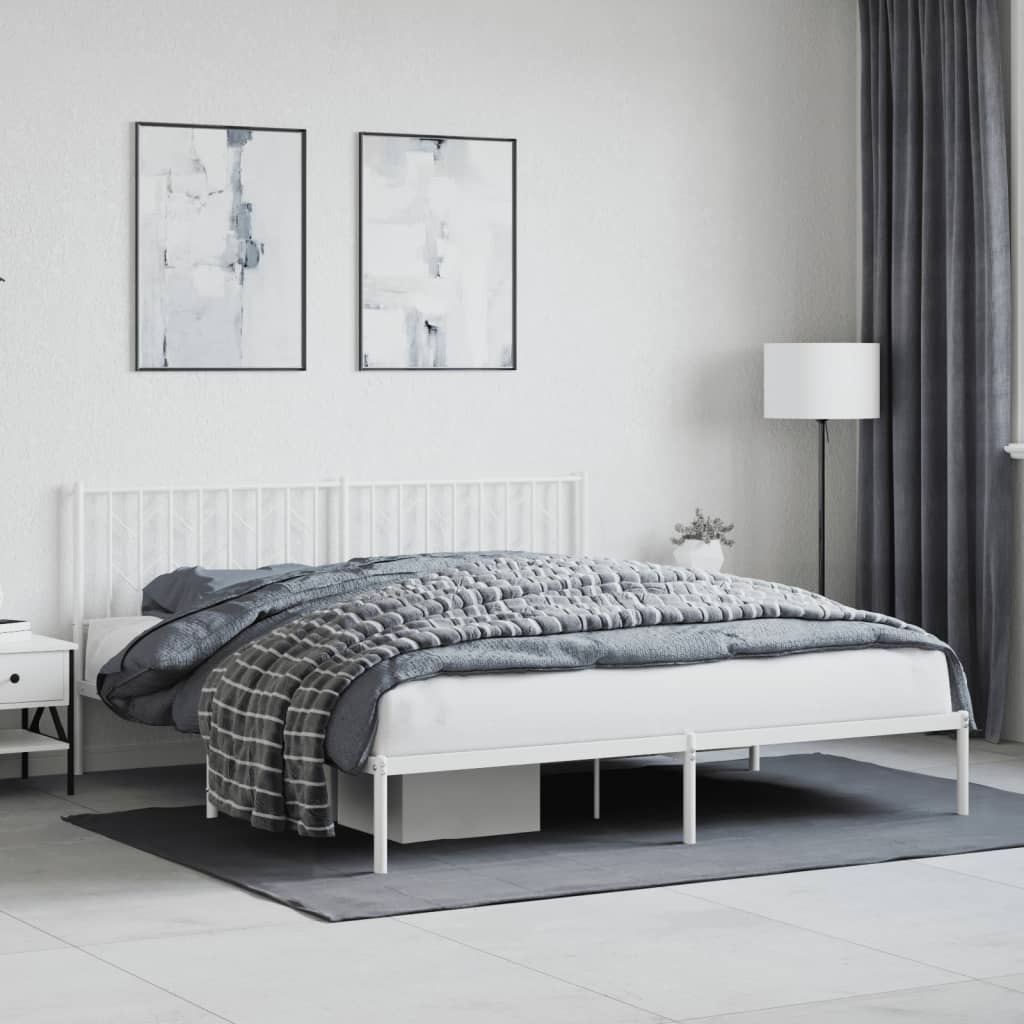 Metal Bed Frame without Mattress with Headboard White 183x213cm