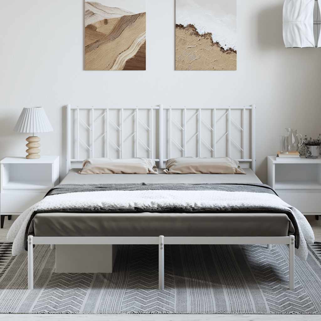 Metal Bed Frame without Mattress with Headboard White 193x203cm