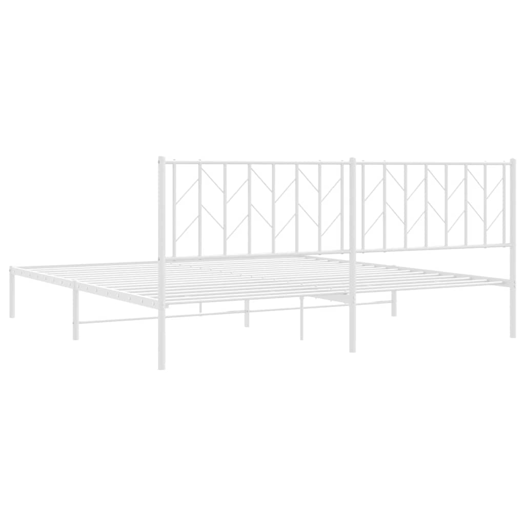 Metal Bed Frame without Mattress with Headboard White 193x203cm
