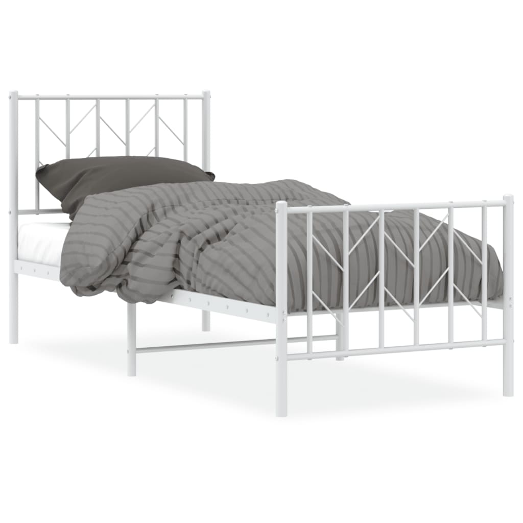 Metal Bed Frame without Mattress with Footboard White 75x190cm